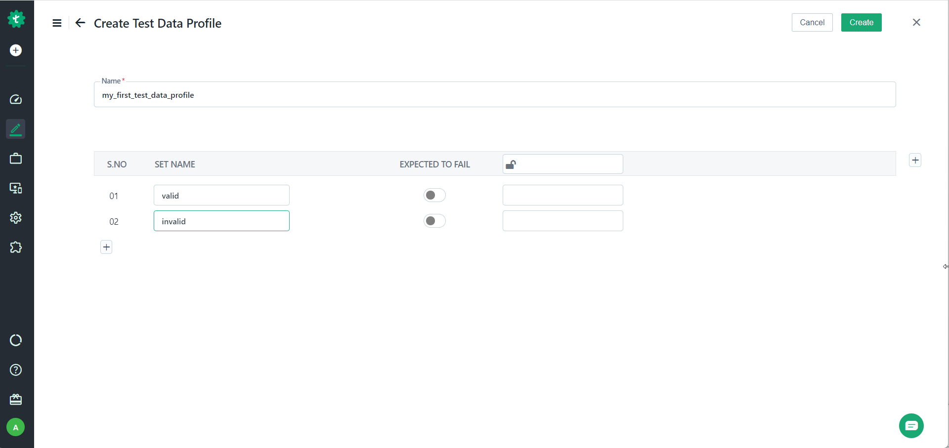 Set names while creating test data profiles in Testsigma