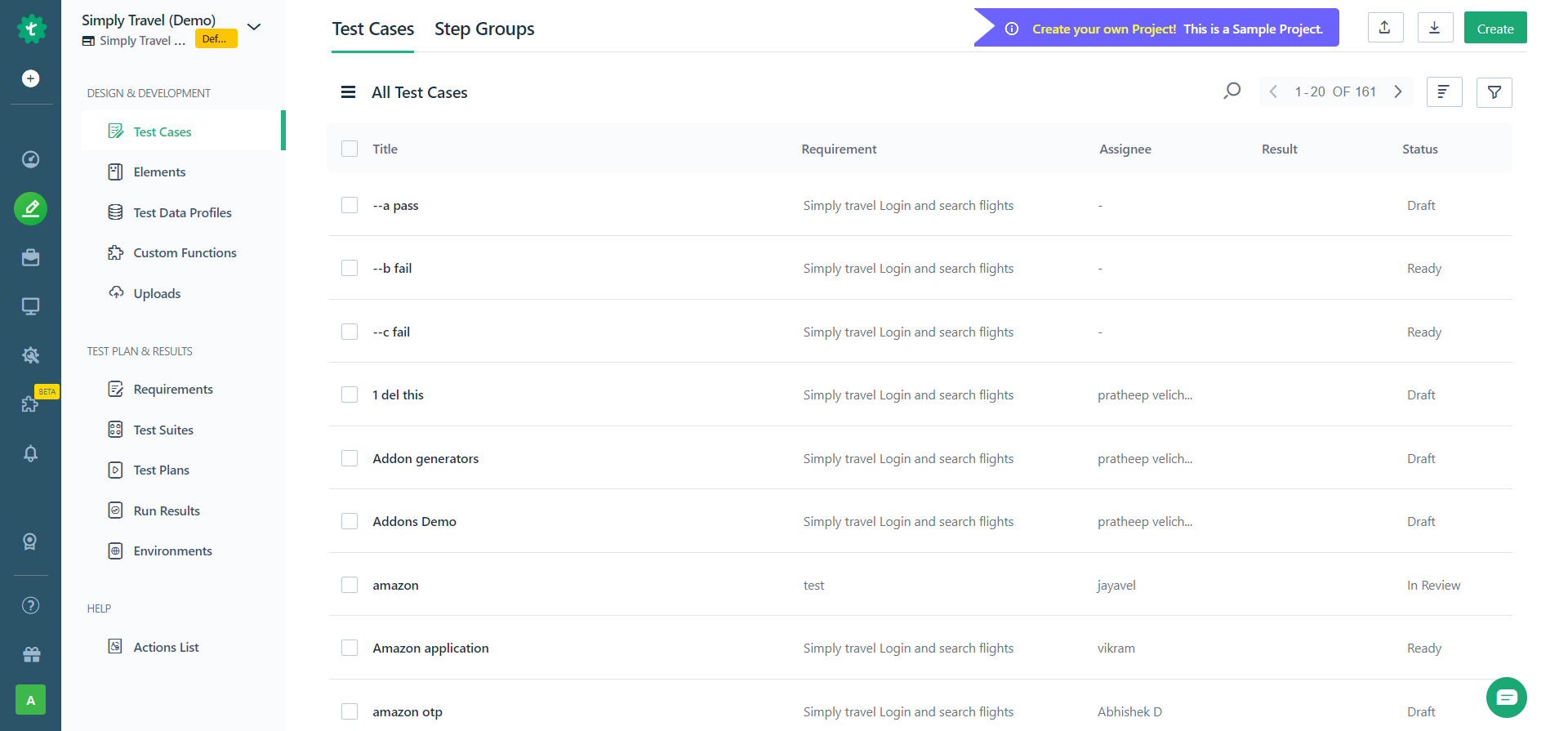 navigate to create test case