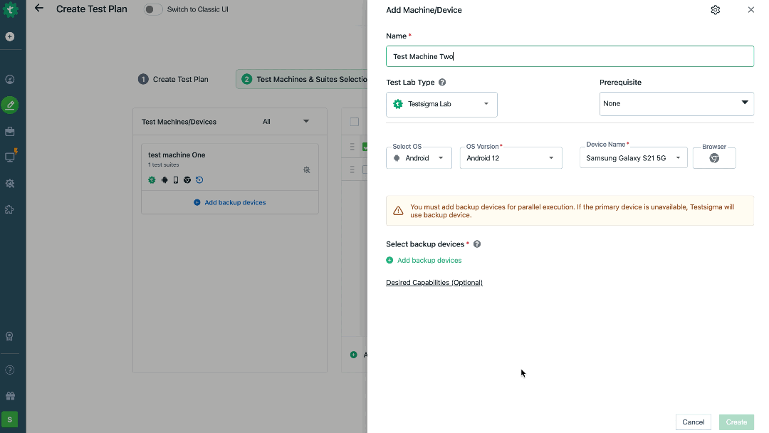 gif demonstrating how to add a backup device to a test machine