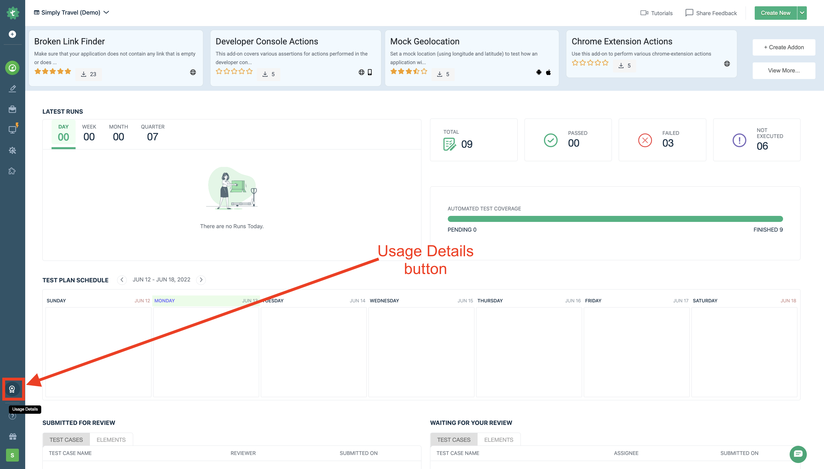 Usage details button