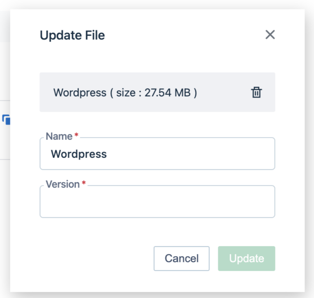 Update File window under Uploads