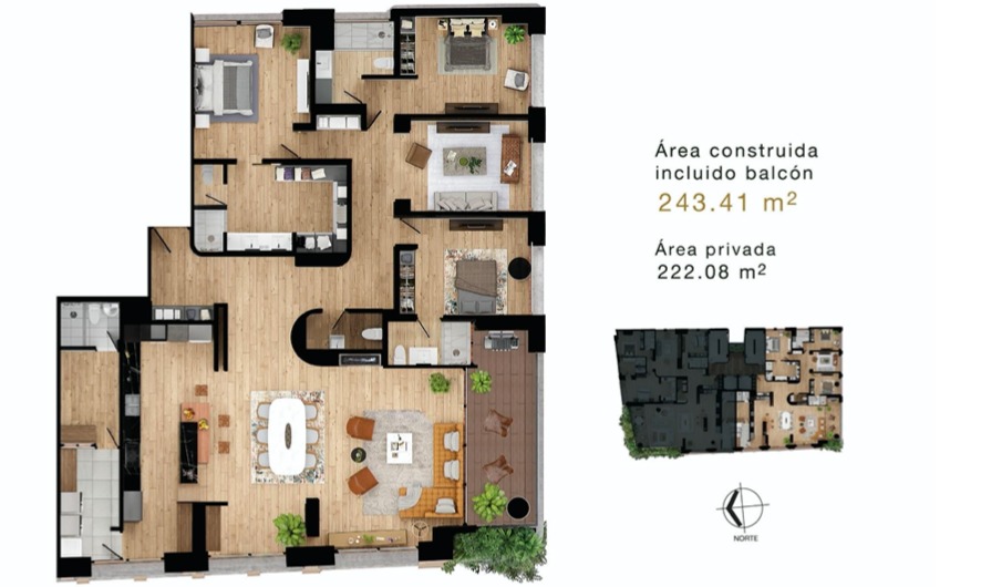 Apartamento de 3 alcobas en venta en La Cabrera, Bogotá, 172 m² · foto 3 de 20