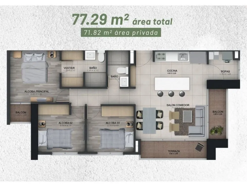 Apartamento de 3 alcobas en venta en Patio Bonito, Medellín, 77 m² · foto 9 de 18