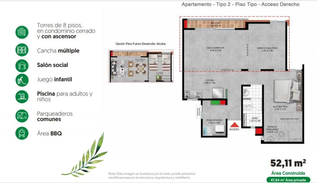 Apartamento de 2 alcobas en venta en Bochalema, Cali, 52 m² · foto 24 de 24
