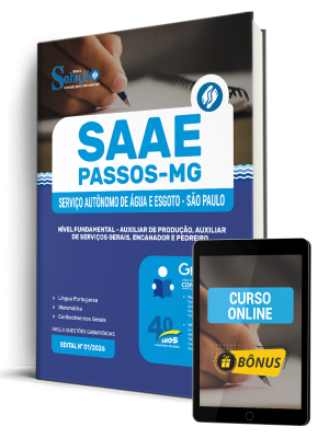 Apostila SAAE Passos-MG 2026 - Nível Fundamental - Auxiliar de Produção, Auxiliar de Serviços Gerais, Encanador e Pedreiro