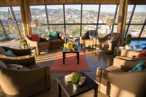 Photo of Lounge area inside with city in background