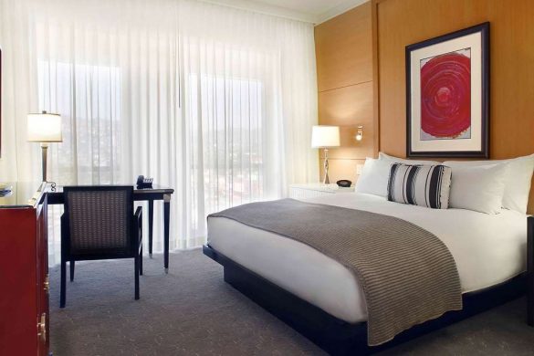 Photo of the Bed and Window view of the Accessible Guest Room