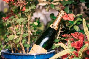 Photo of chilled champagne amongst roses