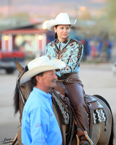 2010 ARHA Celebrity Slide  - Carmel Rooker with coach John OHara waiting for the ride off.