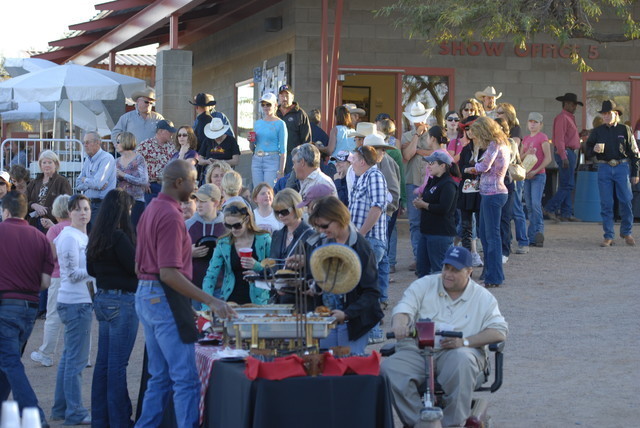  	 2010 ARHA Celebrity Slide  - Crowd lined up for the BBQ dinner.
