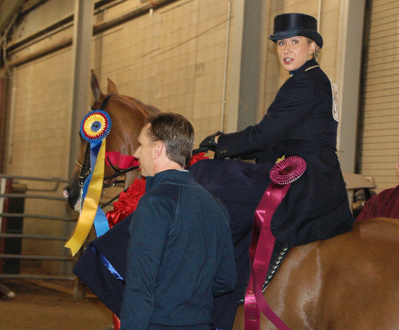 Shannon Beethe and Mike Beethe of Beethe Arabians, Shannon won the Ladies English Side Saddle class, which was a gorgeous class of elegant horses and women dresses to the nines! Congratulations!