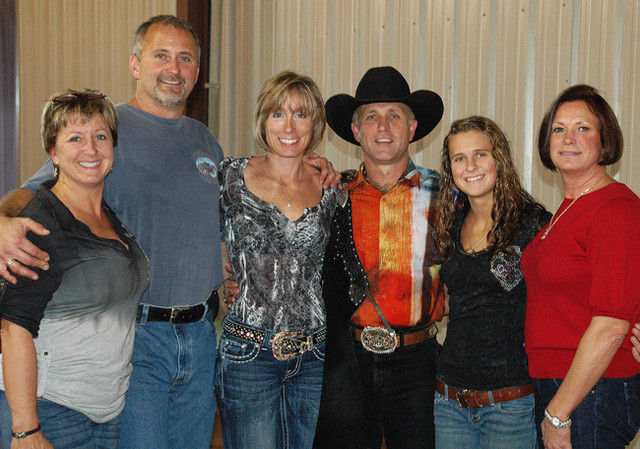 Dawn Garland, Barry and Kim Irving Hausen, Tommy and Katie Garland, and Janene Boggs. Barry and Kim purchased the superstar young western pleasure junior horse, Aria Opus One, from Janene and Bob Boggs earlier this year. Tommy trained the hose and won unanimous first place in the Western Pleasure Futurity semi-final. Congratulations and good luck in the finals!