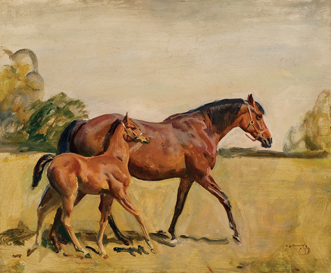 LORD ASTOR’S BROODMARE AND FOAL by Sir Alfred James Munnings