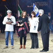 Janina Merz accepting the Award for Estopa who was honored with the 2016 ANC Lifetime Achievement Award for a Horse