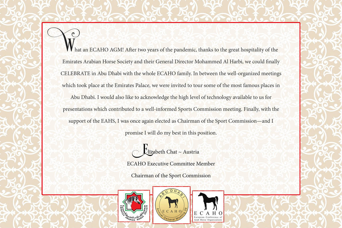 Lisa Abraham: The 2022 ECAHO AGM ~ ABU DHABI ~ Hosted by the Emirates Arabian Horse Society