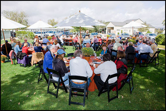 Luncheon in Anne Marie's backyard; one of Christie's five sisters 