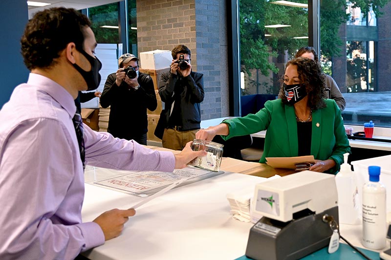 Secretary of state kathy boockvar votes using new option of voting