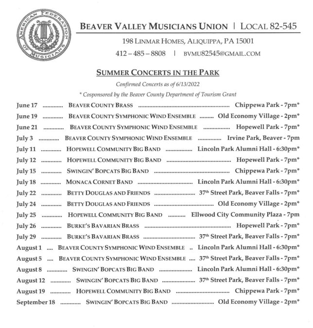 VIDEO Beaver Valley Musicians Union Hosting Series Of Free Summer