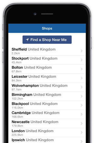 Shop finder screen on iOS for iPhone