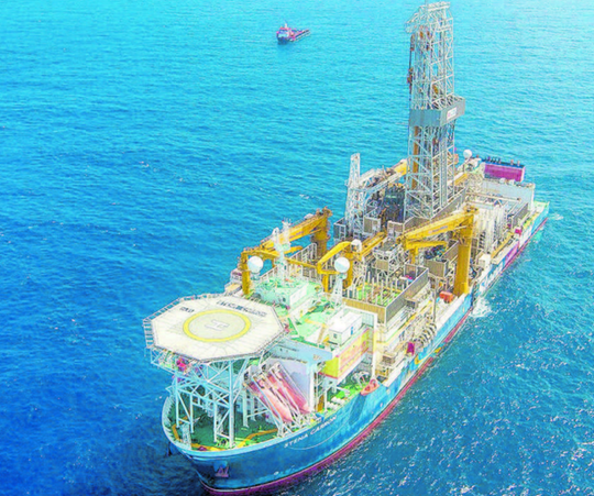 A drilling ship off the shore of Guyana. Experts are estimating there are billions of barrels of oil mixed with natural gas in the region. PHOTO COURTESY EXXONMOBIL