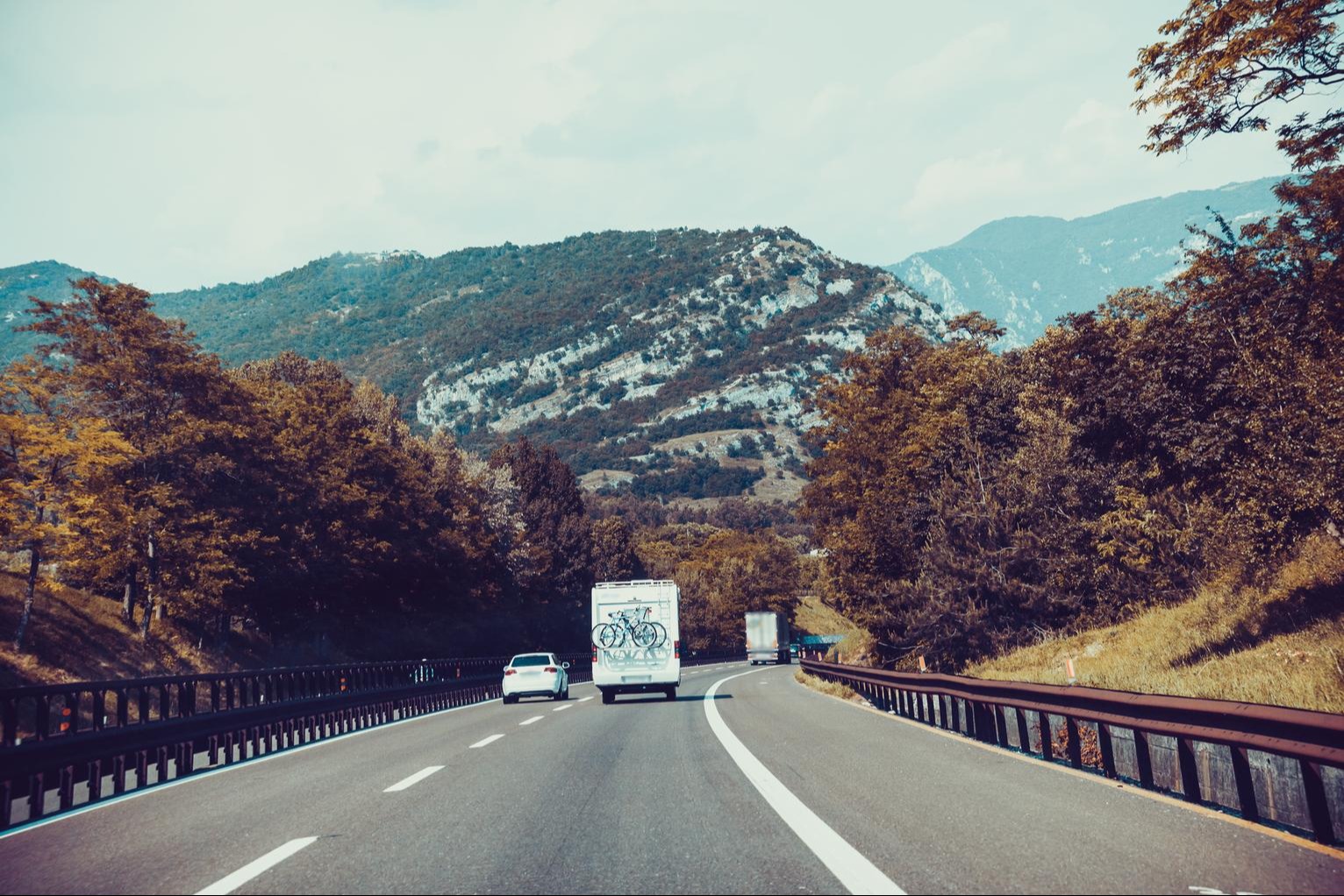 Camper traveling on the road