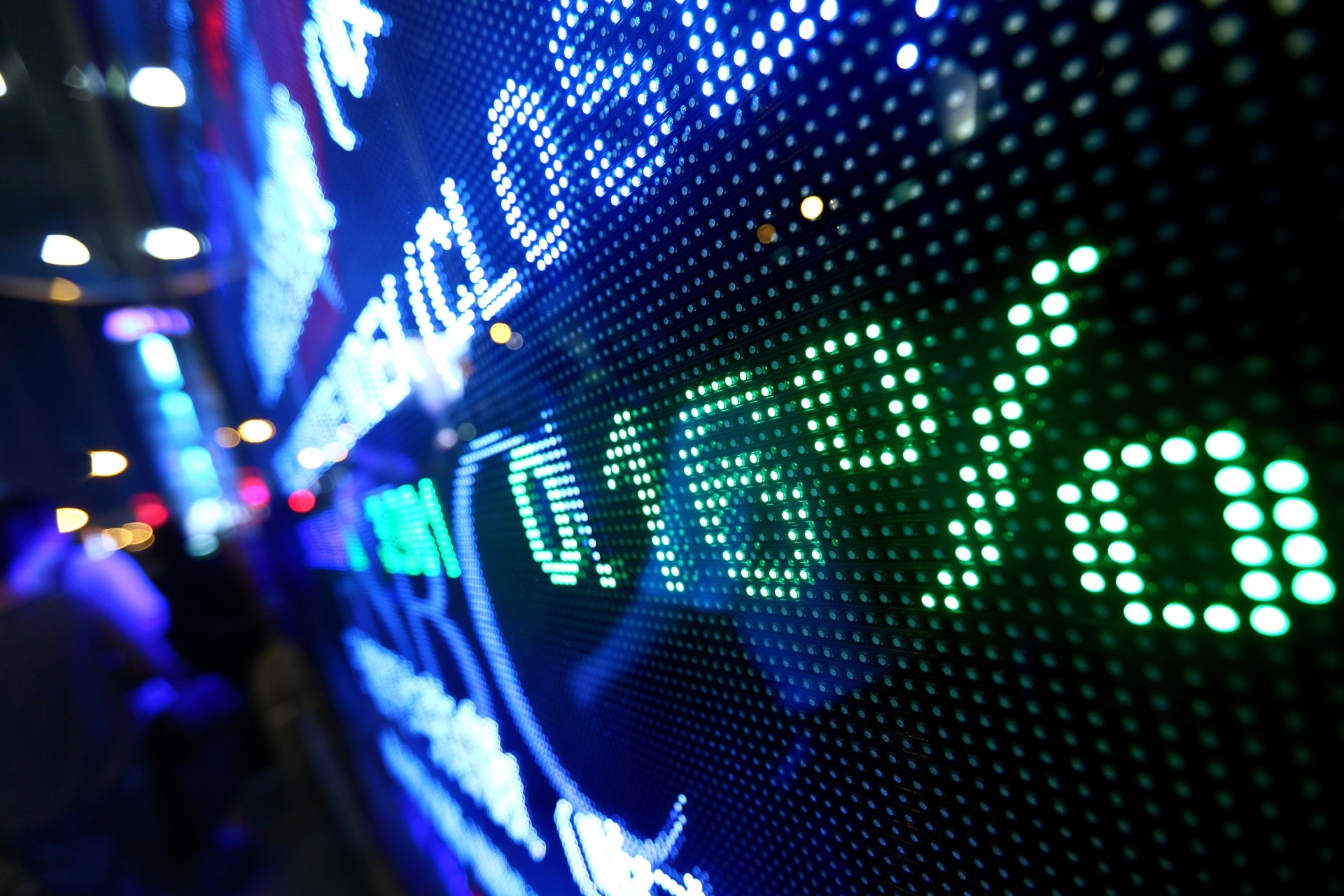 Close-up of stock market ticker