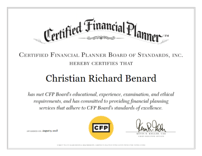 Christian R Benard's Certified Financial Planner Certificate