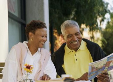 Senior couple looking at a map