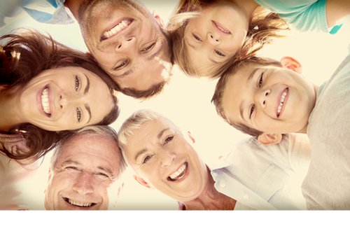 Family huddle photo - goes to Life Stages page