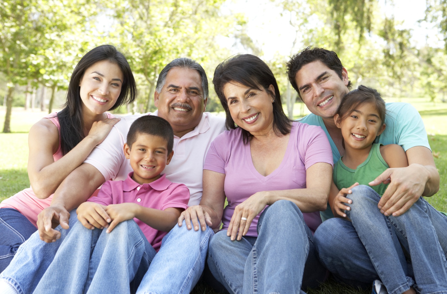 Portait of extended family in the park