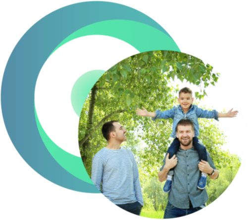 two men and a boy enjoying nature