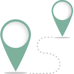 Map markers with dots and arrows indicating a specific location on a geographical map.