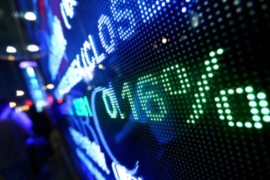 Close-up of stock market ticker