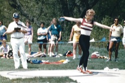 Cynthia throwing a discus