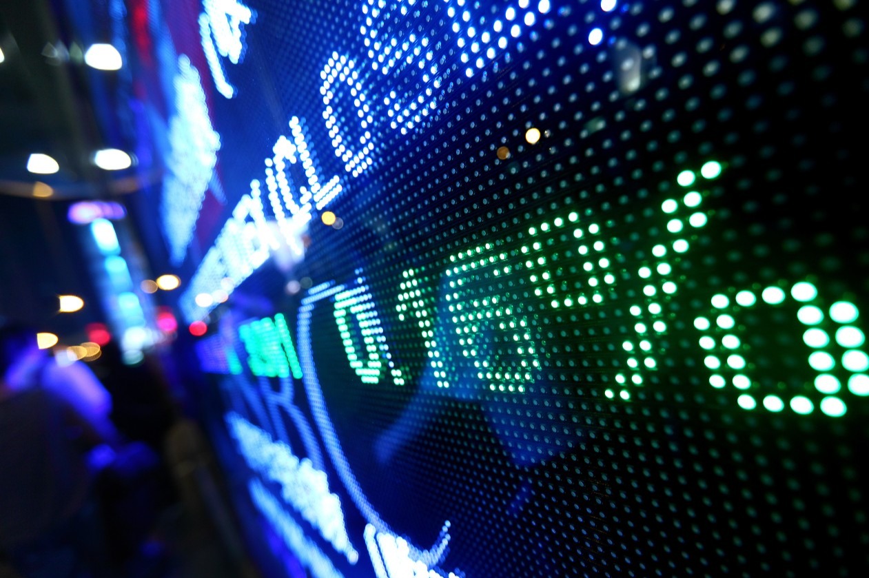 Close-up of stock market ticker