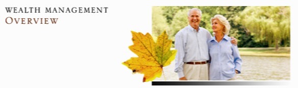 Autumn leaf next to a photo of an elderly couple. Text to the left reads: Wealth Management Overview