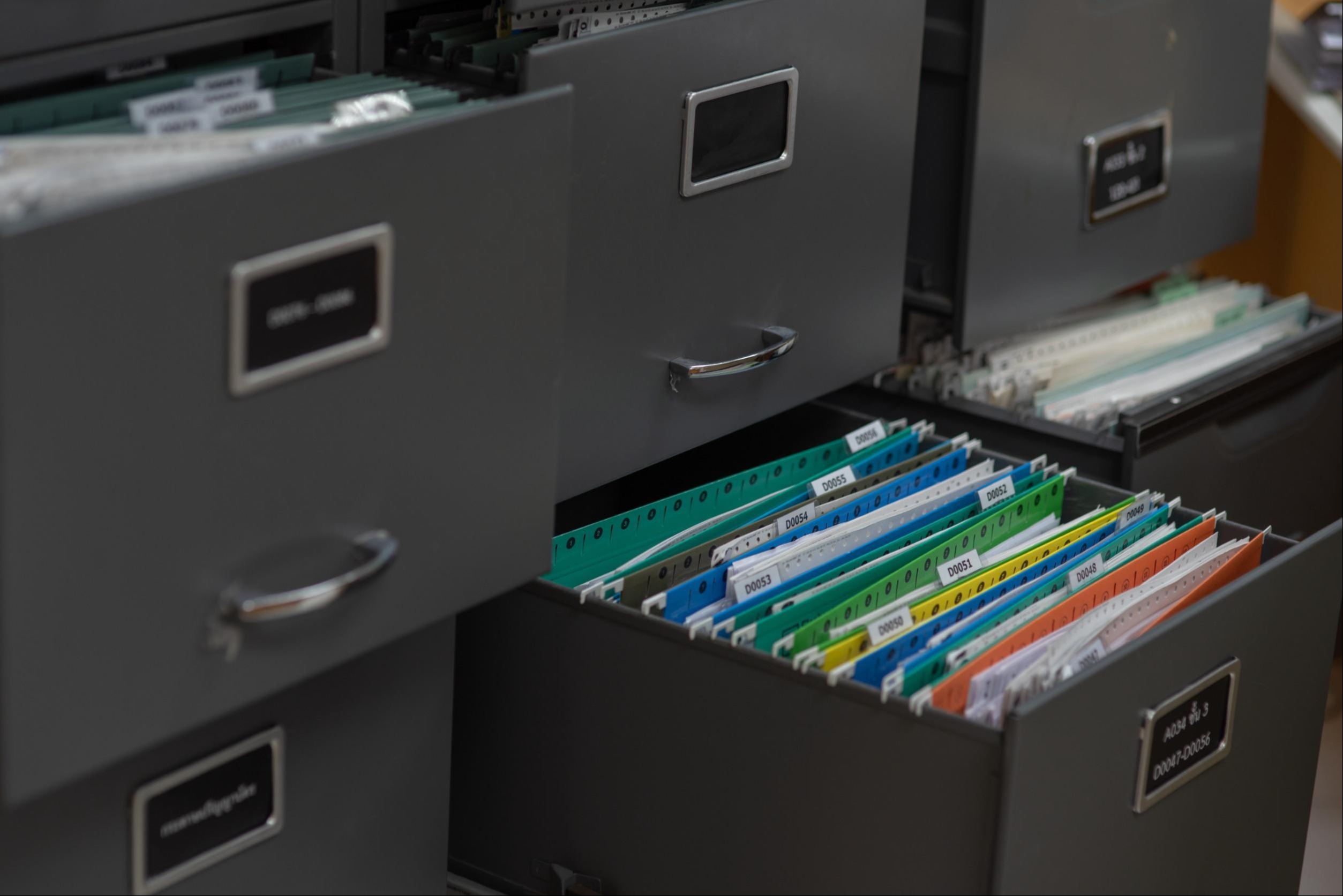 filing cabinet with a drawer open