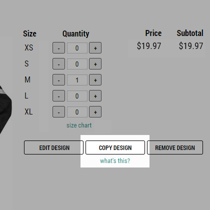 Copy Design Button in the Shopping Cart