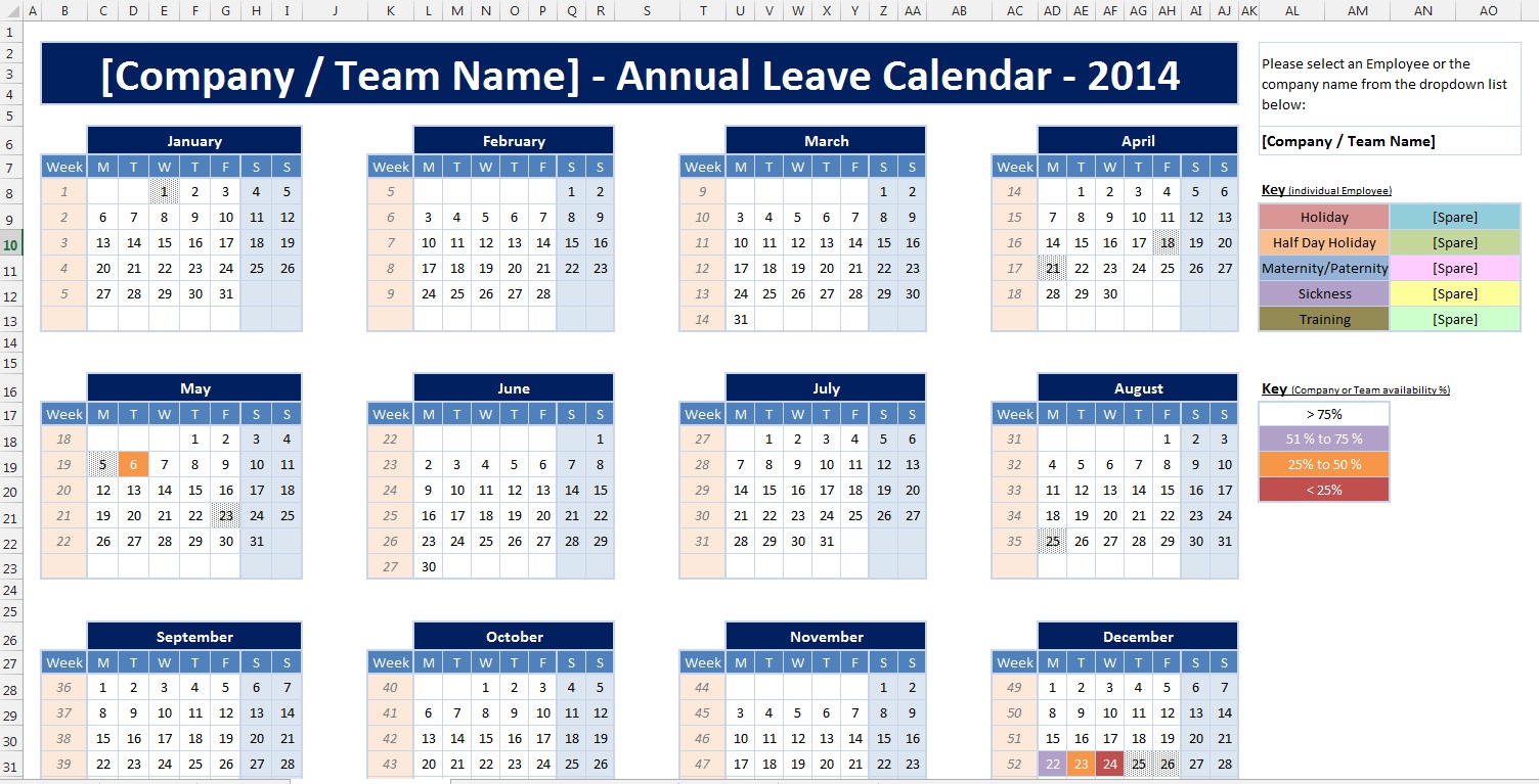 Excel Spreadsheet Employee Staff Holiday Sickness Planner Calendar Excel Spreadsheet Employee Staff Holiday Sickness Planner Calendar