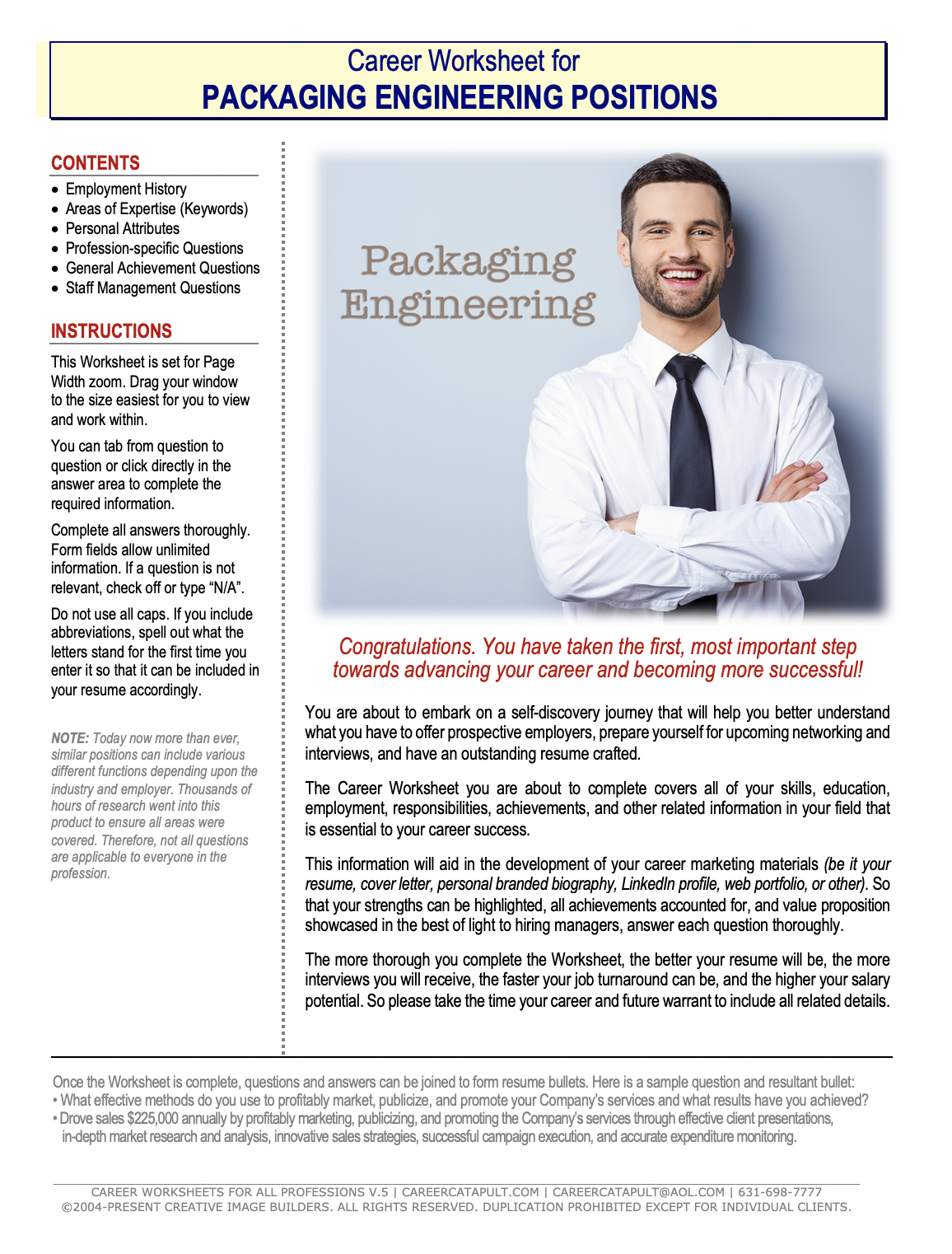Packaging Engineering (Manufacturing & Production) Career Worksheet