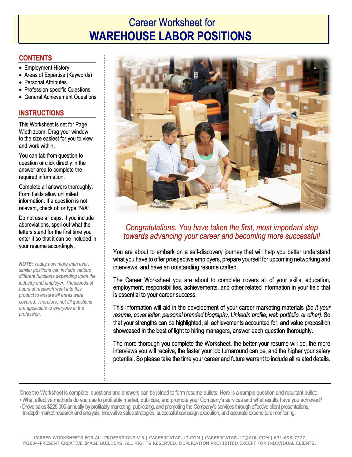 Warehouse Labor Career Worksheet