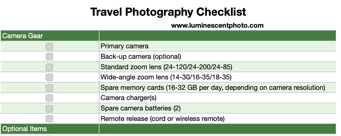 Jason Odell's Travel Photography Packing Checklist
