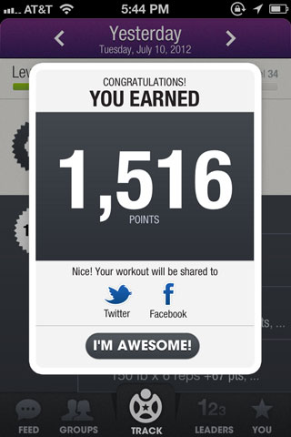 Fitocracy iPhone Workout Points