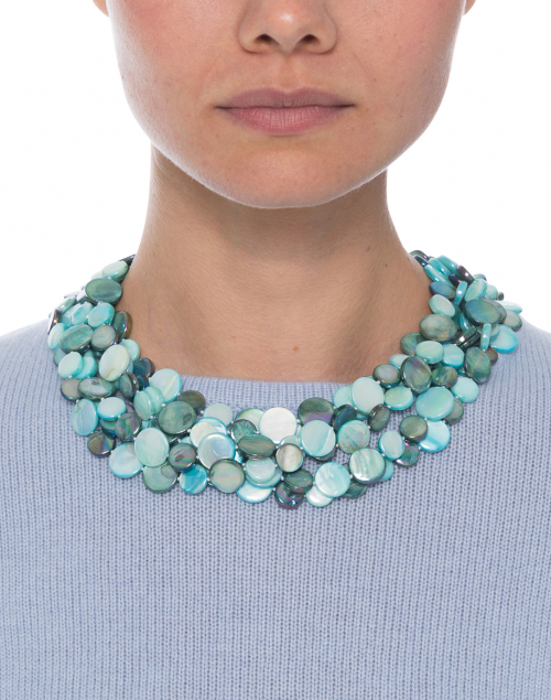 Teal Mother of Pearl MultiStrand Necklace Sea Lily Halsbrook