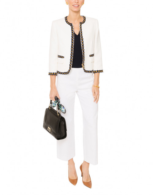 Cream Tweed Jacket with Navy and Yellow Trim Tara Jarmon Halsbrook