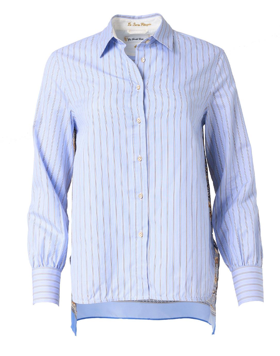 Blue and White Stripe Cotton Silk Shirt 