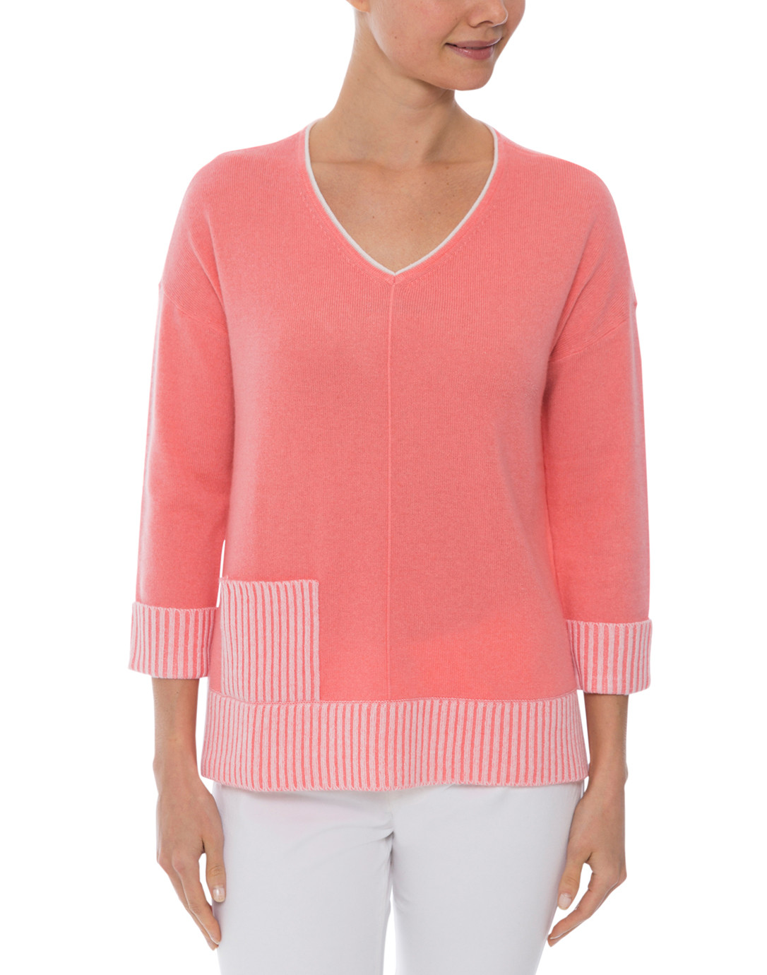 Coral Cashmere Sweater with Plaited Trim Belford Halsbrook