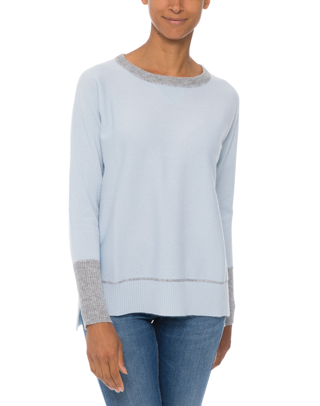 Pale Blue and Grey Cashmere Sweater Kinross Halsbrook