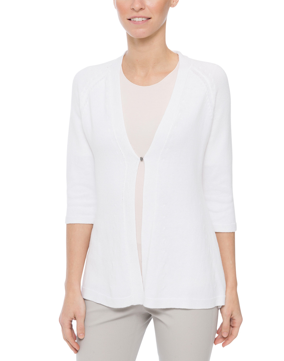 White Cotton Cardigan with Hook Closure Kinross Halsbrook