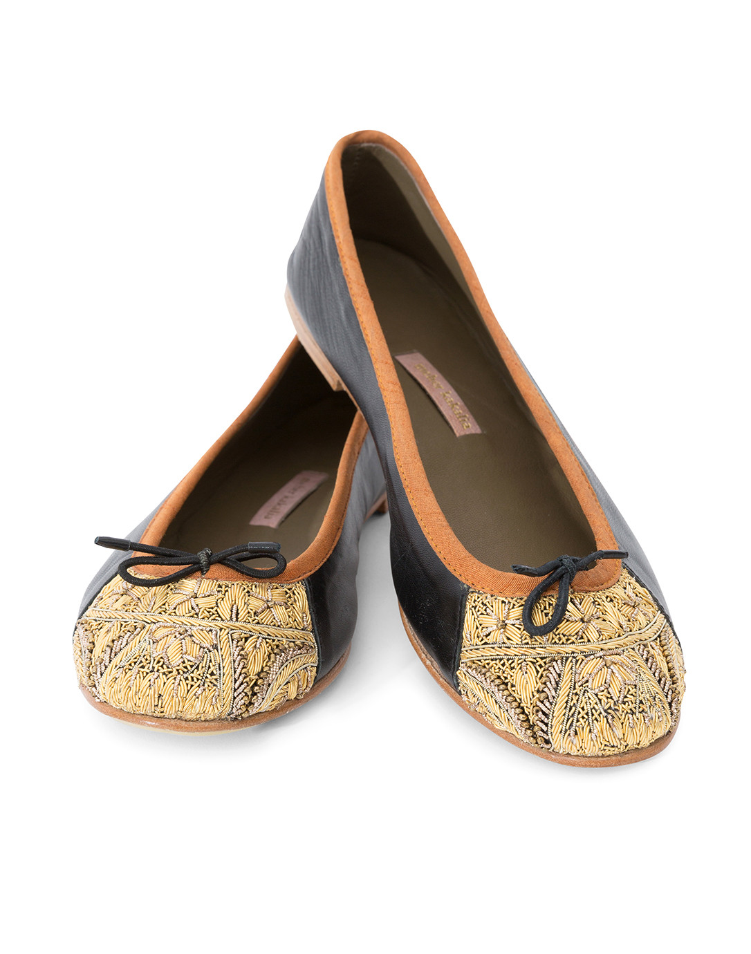 Bizi Black Ballet Slippers with Gold Embroidery Meher Kakalia Halsbrook